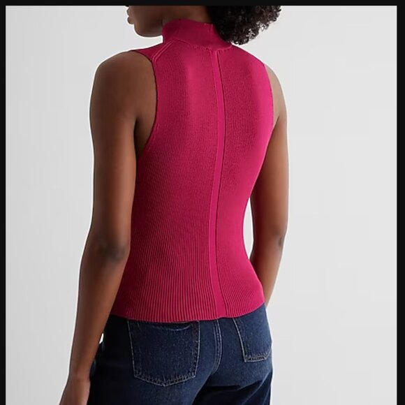 NWT XS Express Silky Soft Fitted Ribbed Mock Neck Sweater Tank - Picture 3 of 5